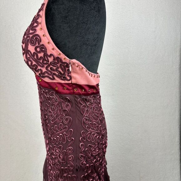 Vtg Sue Wong Silk Cocktail Dress Size 10 Beaded Halter Mermaid Tiered Romantic - Picture 10 of 16